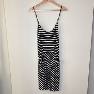 City Chic Spaghetti Strap Midi Dress in Black & White Stripes Size 16
